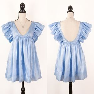 NWT Storia Sky Blue Shimmer Mini Dress, Size Large